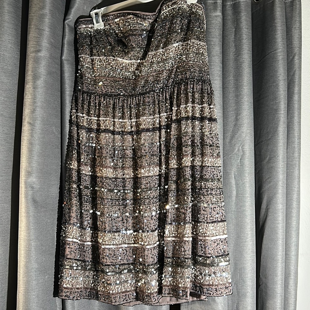 Adrianna Papell Taupe Sequined Strapless Dress